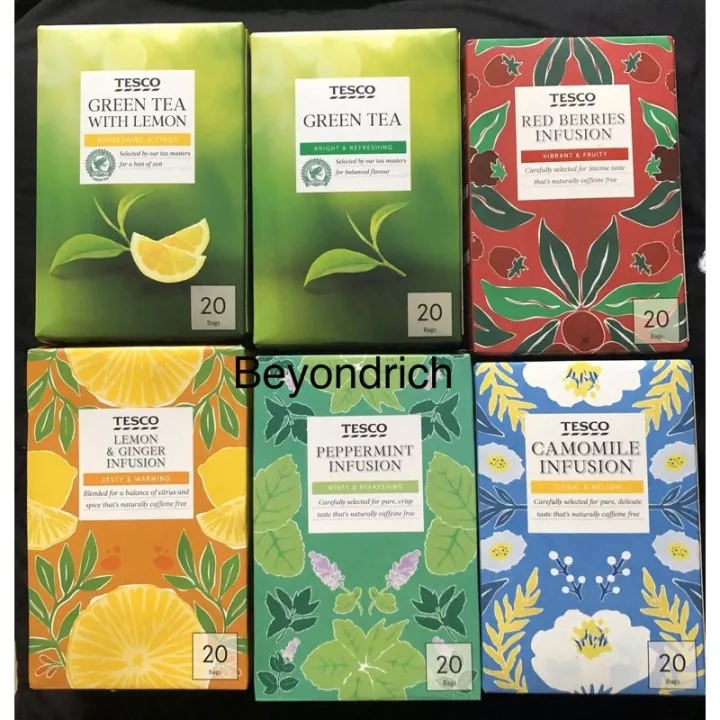 Tesco Assorted Teas Green Tea with Lemon Red Berries Lemon Ginger