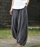 2021 Cotton Linen Bloomers Wide Leg Pants Women Vintage Full Length Fashion Elegent Pants Solid Elasitic Waist Spring Autumn 5XL