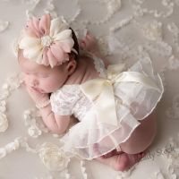 【hot sale】 卍 C10 0-2Month Baby Newborn Photography Props Headband Lace Romper Bodysuits Outfit Photography Clothing