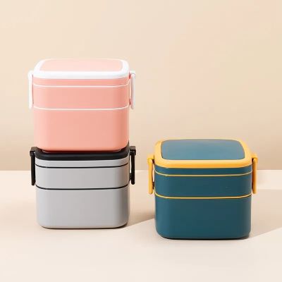 Double-layer Portable Lunch Box With Lid Office Worker Japanese Student Food Storage Container Fitness Meal Microwave Can Heated