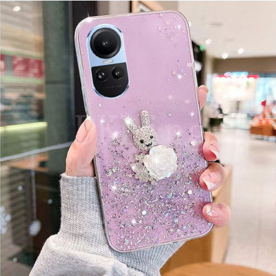 เคสโทรศัพท์กากเพชรแฟชั่นสำหรับ Oppo Reno 10 5G 2023น่ารัก Rhinestone กระต่าย OPPO Reno ปลอกโทรศัพท์มือถือนุ่ม10/10 Pro / 10 Pro + ฝาครอบโทรศัพท์มือถือโปร่งใส RENO 10Pro Plus 5G