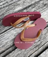 Red Organic Rubber Hippo Bloo   สีแดงเลือดหมู หูยางพาราธรรมชาติ รองเท้าแตะฮิปโป Premium Rubber