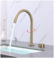 Basin faucet Bathroom two holes Widespread Brushed Gold bathroom faucet sink tap 360 rotating widespread Black basin Tap Plumbing Valves