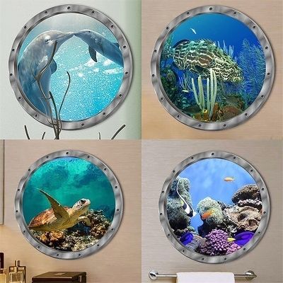 【LZ】☼◑❅  5 Styles Underwater Fish Wall Stickers Waterproof Dolphin Turtle Sticker For Washing Machine Decoration For Bathroom Decals PVC