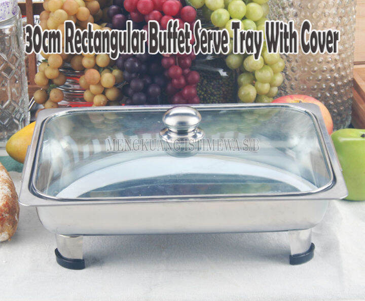 30cm Dual Uses Round And Rectangular Buffet Serving Set With Cover