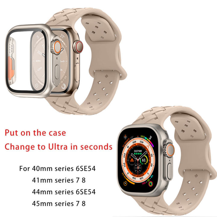 เคสพื้นฐาน-สายรัดสำหรับสายคาด-apple-watch-สายข้อมือถักสมาร์ทสปอร์ตสำหรับ-i-watch-series-3-4-5-6-se-7-8เปลี่ยนเป็นเคสพิเศษขนาด45มม-44มม-41มม-40มม