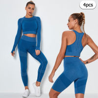 Seamless women Yoga Set 4pcs fitness clothing Sport Suit Workout Clothes Gym Crop Top+ High Waist Leggings Fitness SportsWear