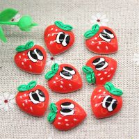 20pcs Cute Resin Cartoon Strawberry Miniature Food Art Flatback Cabochon DIY Scrapbooking Decorative Craft Making,17*20mm