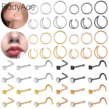  BodyAce 12pcs Fake Nose Cuff Non Piercing, Indian African Fake Nose  Rings for Women Men, Stainless Steel Faux Nose Piercing Jewelry Clip On Nose,  Fake Septum Nose Ring Cuff (A:12pcs Fake