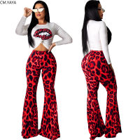 Autumn Women Full Sleeveleopard mouth print t-shirt wide leg pants suit two piece set fashion sporty tracksuit outfit GLR6226