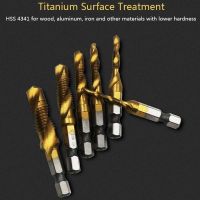 6Pcs Hex Shank Titanium Plated HSS Screw Thread Metric Tap Drill Bits Screw Machine Compound Tap M3 M4 M5 M6 M8 M10 Hand Tools