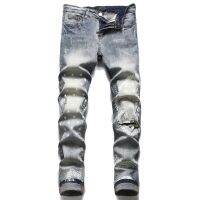 ✼▤ 2023 New Fashion Men Wash Denim Jean Light Coloured Distressed Vaqueros Slim Fit Straight-leg Streetwear Baggy Long Pants Male