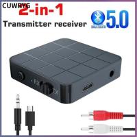 CUWRYG 2 IN1 สายเคเบิล RCA พลังงาน USB ขนาดเล็ก เครื่องส่งสัญญาณไร้สายบลูทูธ5.0 อะแดปเตอร์รับสัญญาณ ตัวแปลงบลูทูธ สายสัญญาณเสียง AUX