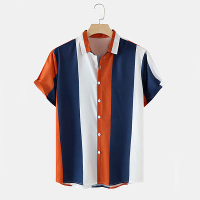 [In stock] เสื้อเชิ้ตผู้ชายฤดูร้อนรุ่นใหม่ เสื้อคาร์ดิแกนแขนสั้นลายทางพิมพ์ดิจิตอล Amazon