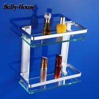 ☊✽♨ Sully House Bathroom Aluminum 8mm Thickness Tempered Glass Double ShelfBathroom Triangle Glass ShelvesCosmetic Shampo Rack