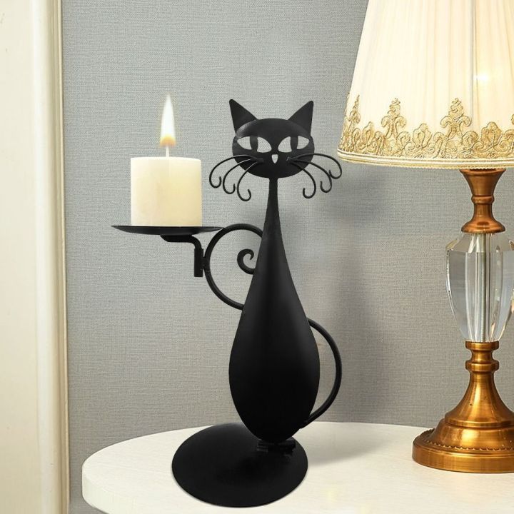 ที่ใส่เทียนรูปแมวสีดำสไตล์วินเทจประกายระยิบระยับ-kerajinan-besi-เทียนตั้งโต๊ะแบบชนบทที่แขวนสำหรับงานเลี้ยงในฟาร์มแมวที่สง่างาม