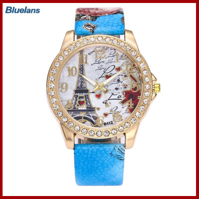 Bluelans®ผู้หญิงหอไอเฟลสายหนังFauxรอบหน้าปัดนาฬิกาควอทซ์อะนาล็อก