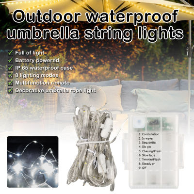 【คลังสินค้าพร้อม】ZIR Mall Original 104 LED Garden Umbrella Light Outdoor Waterproof IP67 AA Battery Powered Lamp String For Garden Patio Fairy Decorative