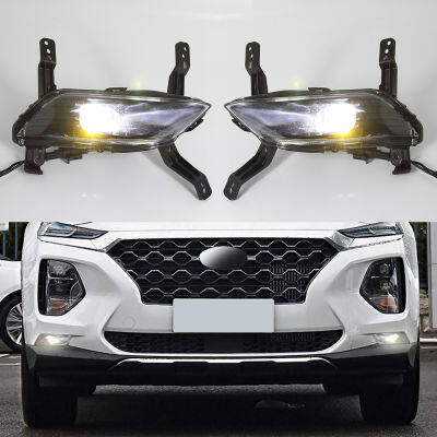 ไฟ LED DRL 13อุปกรณ์เสริมรถยนต์สำหรับ Hyundai Santa Fe 2019ไฟวิ่งกลางวันโคมไฟหมอกตัดหมอก87Tixgportz