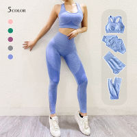 4pcs Seamless Women Yoga Suit Long Sleeve Crop Top Yoga Shorts Shirts High Waist Running Leggings Workout Sports Set