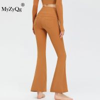 MyZyQg Women High Waist Pocket Flare Pants Outside Peach Buttocks Lifting Bodybuilding Female Trouser Sports Yoga Slim Leggings