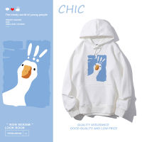 CHIC เสื้อฮู้ดแขนยาวพิมพ์ลายการ์ตูนเป็ดสีฟ้าบาง สไตล์สบาย ๆ T0561