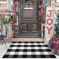 Black White Plaid Orange White Entrance Doormats Outdoor Rugs Flannel Washable kitchen Mats For Front Door Front Porch Entryway