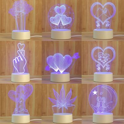 Romantic Love 3D Acrylic Led Lamp Children 39;s Night Light Table Lamp For Birthday Party Home Decor Valentine 39;s Day Bedside Lamp