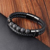 【YP】 Volcanic Stone Bead Braided Leather Multilayer Magnetic Buckle L20239