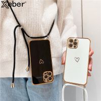 yqcx001 sell well - / Cute Electroplated Love Heart Necklace Lanyard Case For iPhone 11 12 14 13 Pro Max XS XR X 7 8 Plus Mini SE 3 Cord Strap Cover