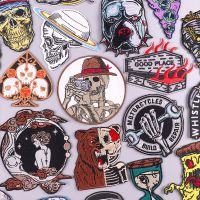 【LZ】™  Patch bordado do crânio para vestuário Ferro em remendos na roupa Punk Horror Esqueleto Adesivos Costura Fusível Engraçado