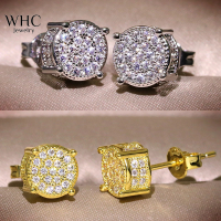 WHC Jewelry 2022ล่าสุดชุบทองเงาเต็มเพชร S Tud E Arrings แสงหรูหราอุปกรณ์จัดงานแต่งงานสำหรับผู้หญิง