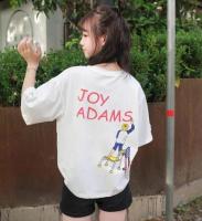 เสื้อแฟชั่น คอกลม แขนสั้น แต่งขาดๆ ลาย ADAMS 9496