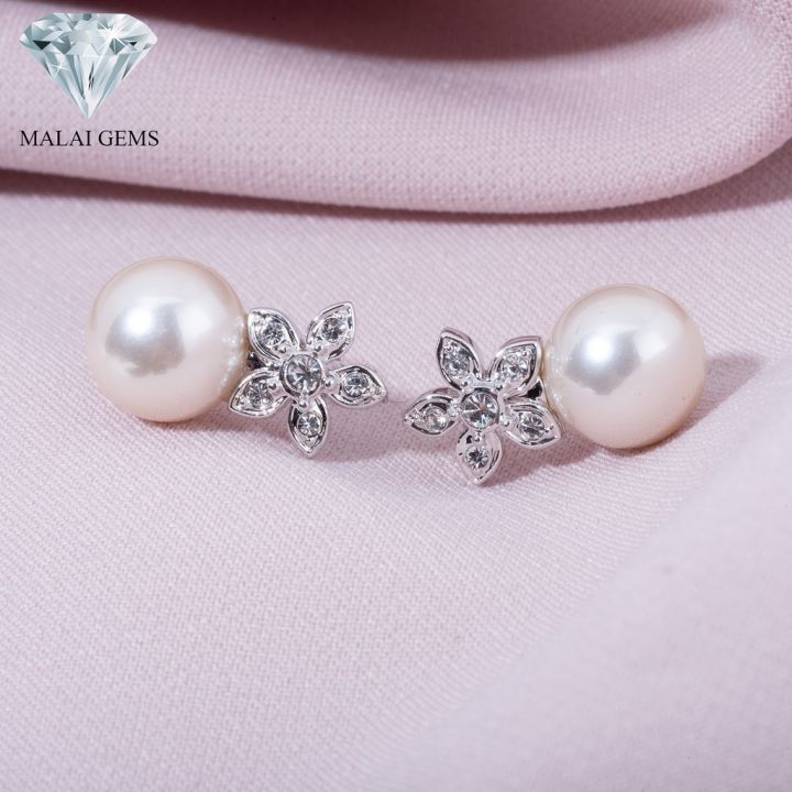 malai-gems-ต่างหูมุก-เงินแท้-silver-925-เพชรสวิส-cz-เคลือบทองคำขาว-รุ่น-21001416-แถมกล่อง-ต่างหูเพชร-ต่างหูเงินแท้