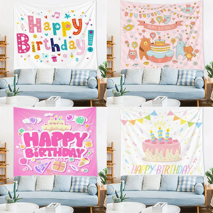 Birthday Party Tapestry Holiday Decoration Background Cloth Outdoor Living  Room Wall Hanging Cloth Home Decoration Tapestry 150X130Cm | Lazada PH