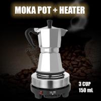 YOYOCAM Moka Pot หม้อต้มกาแฟสด มอคค่าพอท สำหรับ 3 Cup / 150 ml + เตาพกพา ทำความร้อน เตาไฟฟ้า กำลังไฟ 500W