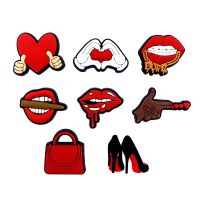 1PCS Single Sale Cartoon Lip Icon Shoes Charms Silicone Heart Graden Shoe Accessories Lady Women Party Gifts Red Series Buckle