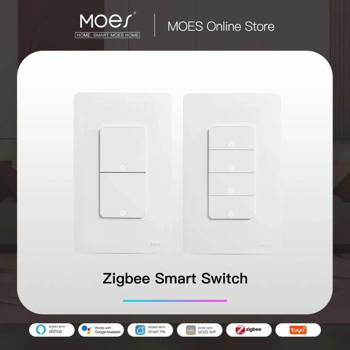 MOES Tuya ZigBee Smart Light Switch US Push Button Wall Switch Work