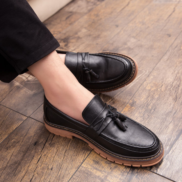 khtibpa-รองเท้าหนังอย่างเป็นทางการสำหรับผู้ชายหนังแท้แฟชั่นธุรกิจรองเท้าสลิปออนรองเท้าไม่มีส้นลำลองเกาหลี