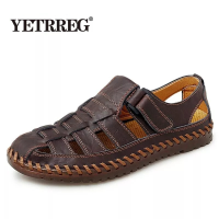 Brand Summer Genuine Leather Roman Mens Sandals Business Casual Shoes Outdoor Beach Wading Slippers Mens Shoes Big Size 39-48