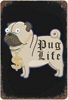 Puglife โปสเตอร์เหล็กป้ายดีบุกรูปสุนัขต้อนรับเครื่องตกแต่งฝาผนังวินเทจสีสนิม