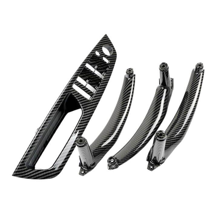 4ชิ้นภายในรถหน้าต่างลิฟท์สวิทช์แผงมือจับประตูดึงปกตัดสำหรับ-bmw-e71-e72-x5-x6-2007-2014คาร์บอนไฟเบอร์