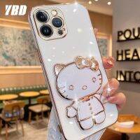 YBDมีเคสโทรศัพท์กระจกเข้ากันได้กับ iPhone 14 13 12 11 Pro Max 13 12 Mini เคส3Dแมวน่ารักพับได้เคสซิลิโคนแบบนิ่มขายึดภาพสามมิติ