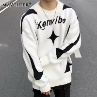 MAYCHEER เสื้อกันหนาวคอกลมชายหญิงวินเทจอเมริกัน