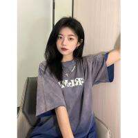 ❧✜ American retro oversize gradient round collar short sleeve female T-shirt 2022 summer new easing students coat