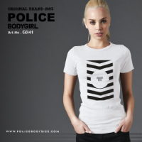 เสื้อคอกลม Police Bodygirl เสื้อทรงพอดีตัว Freesize เทา/ดำ/ขาว G341