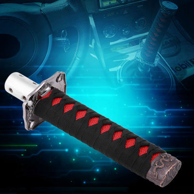 Universal Japanese Sword Car Gear Shift Lever Knob Shifter with 4 Adapters Black + Red