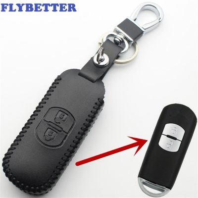 ♨✲✎ FLYBETTER Genuine Leather 2Button Smart Key Case Cover For Mazda M3/M6/CX-4/CX-5/Summit/Axela/Atenza Car Styling L346