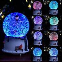 Couple Music Crystal Ball Beautiful Multifunctional Snow Globe Creative Snow Spraying Sky City Luminous Music Box For Gifts