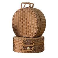 New round wicker storage hi tea moon cake box gift packaging companion gift vintage plastic woven rattan box storage box